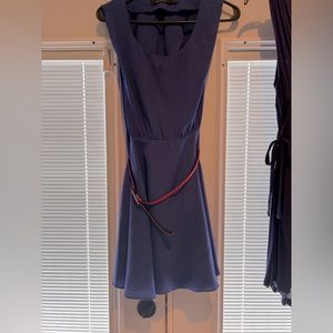 Blue dress with red belt opening in the back.  Size 5